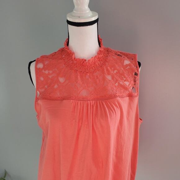 NY&Co Sleeveless Pink Mock Turtleneck Lace Top XL - Picture 3 of 6